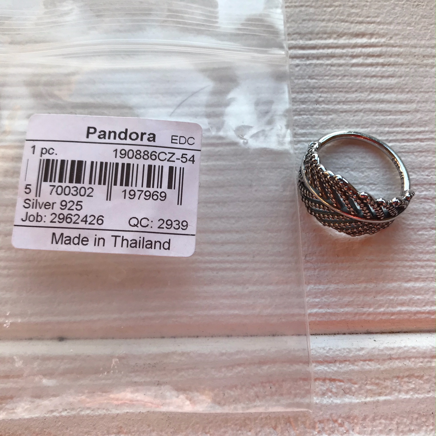 Кольцо Перо Pandora 190886CZ-54 image 0